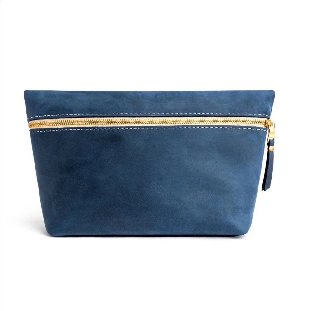 NEW BEIGE Suede Portland Leather Goods Large Make Up Bag